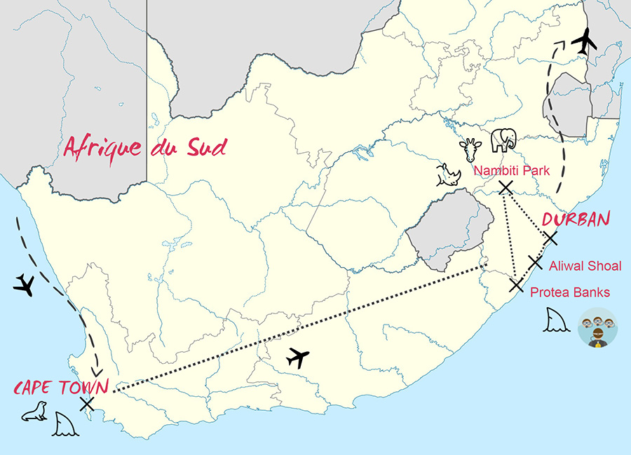 Itinéraire expédition Subocea en Afrique du Sud